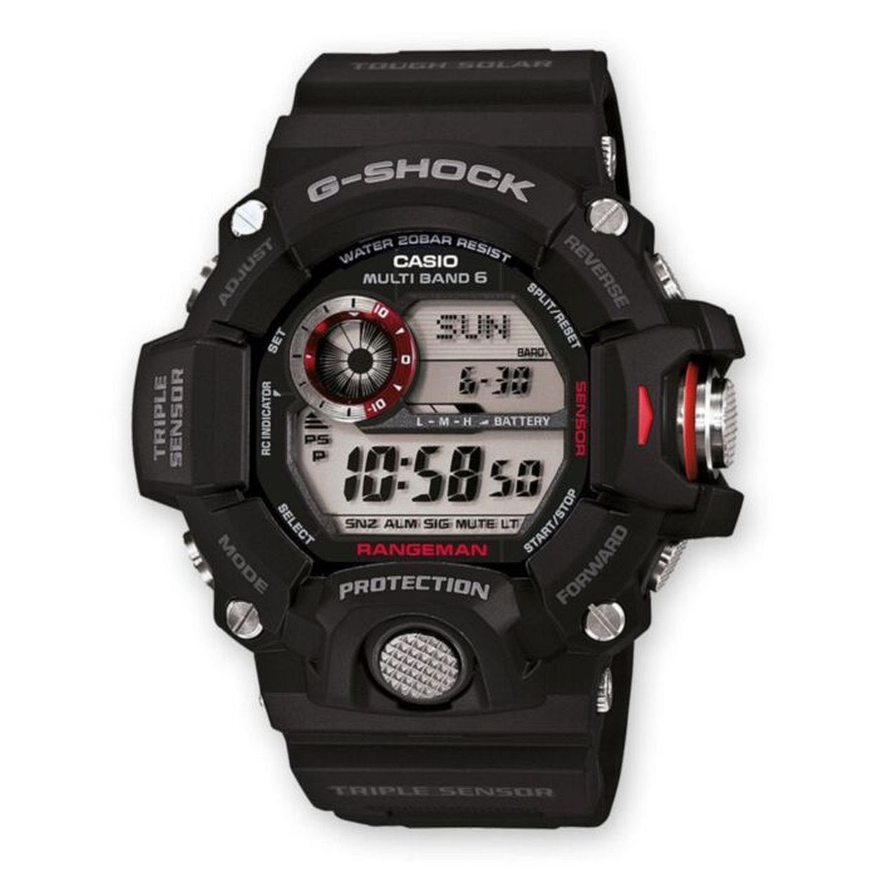 Casio horloge GW-9400-1ER heren digitaal radiografisch kunststof 20 ATM 

Algemeen
Geslacht: heren
Model: GW-9400-1ER

Voordelen
- band plastic/silicone zwart
- uurwerk zet zichzelf automatisch op de juiste tijd (radiografisch)
- draagcomfort door licht gewicht
- boven gem. waterdicht: zwemmen/duiken
- bevat lichtfunctie
- digitale tijdsweergave
- maat kast 53,5mm (breedte) 18,2mm (dikte)