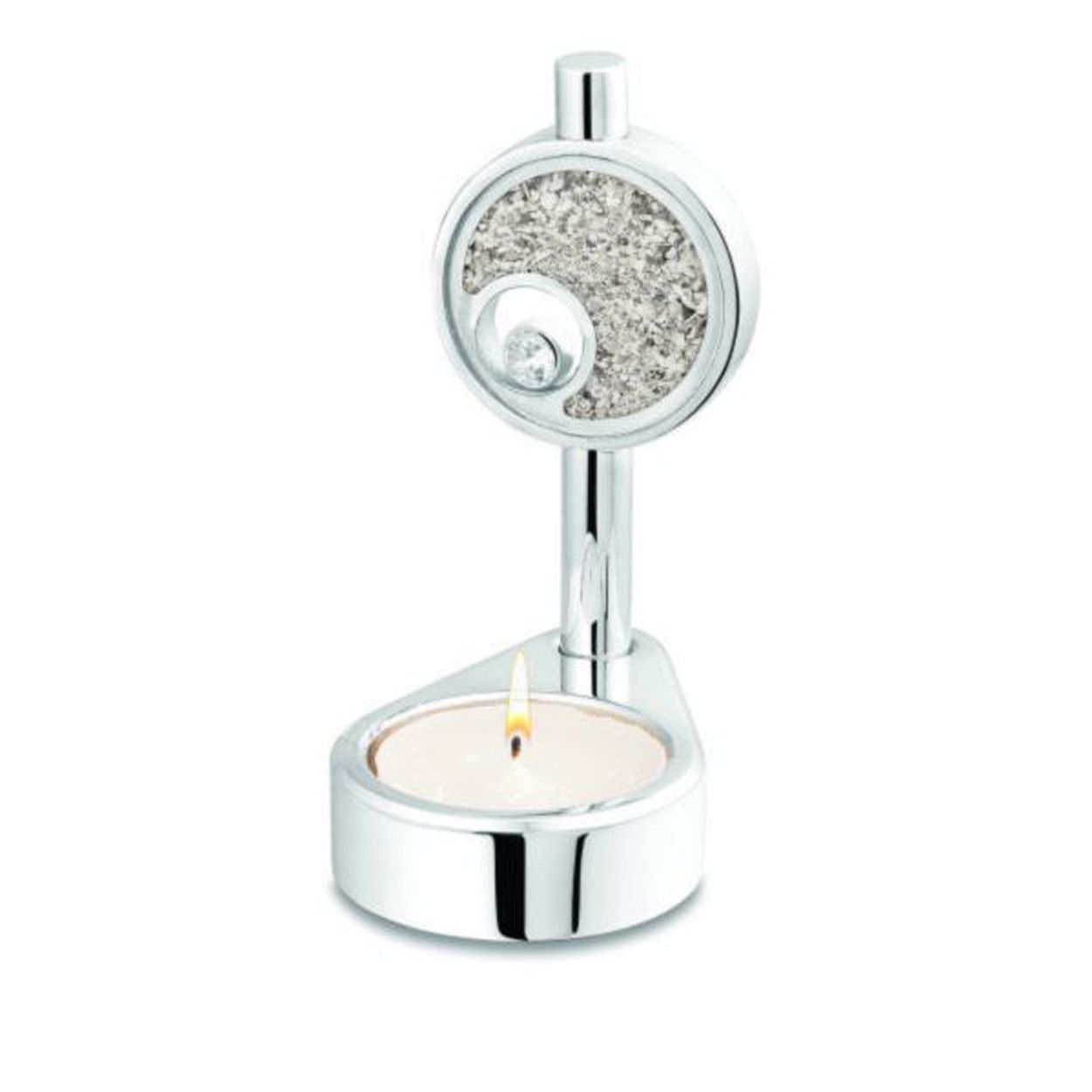 RVS kaars-urn met zirkonia en glasplaatje voor en achter. 