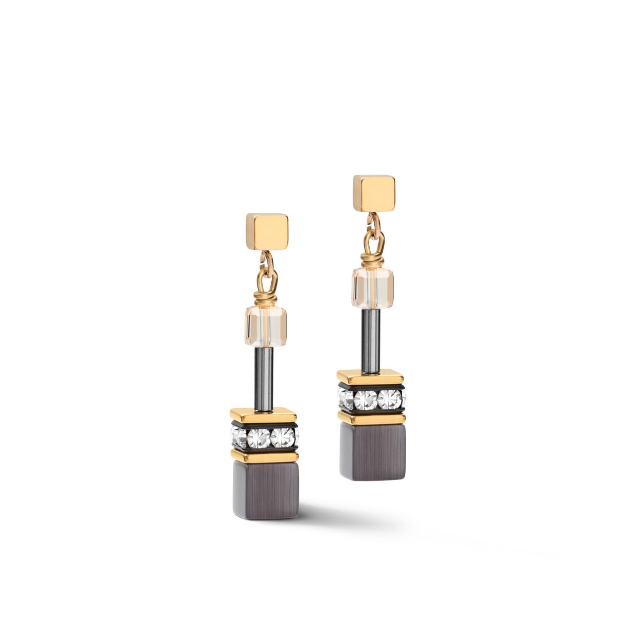 Verguld roestvrij staal collier in sprankelende, natuurlijke tinten, handgemaakt met glinsterende Swarovski®-kristallen, glas, strass rondellen, hematiet met een afwerking van titaniumoxide en synthetisch tijgeroog voor een opvallende, glamoureuze look.