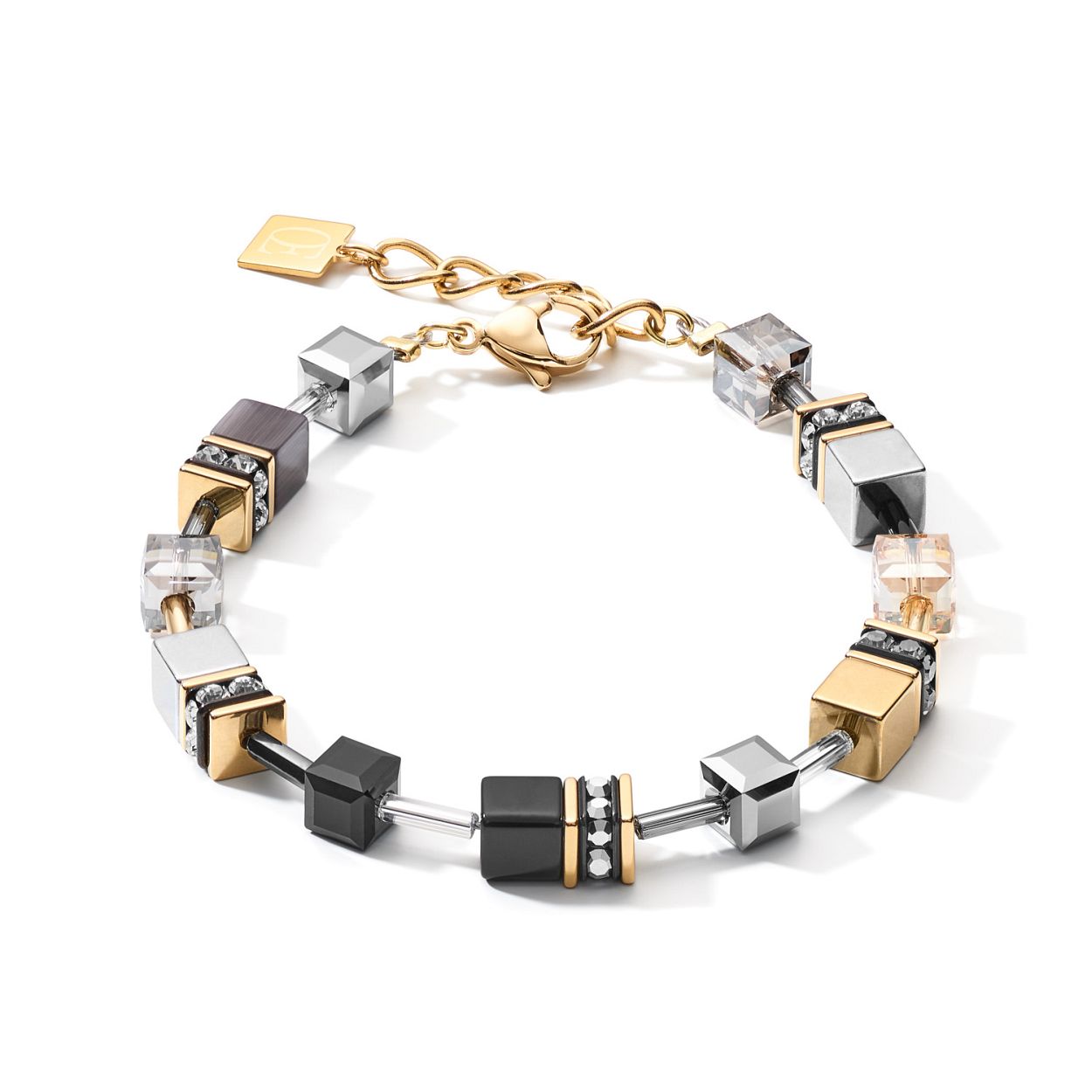 Coeur de Lion armband in verguld staan met synthetisch tijgeroog, Swarovski kristal, Strass en hematiet met een titaniumdioxide afwerking