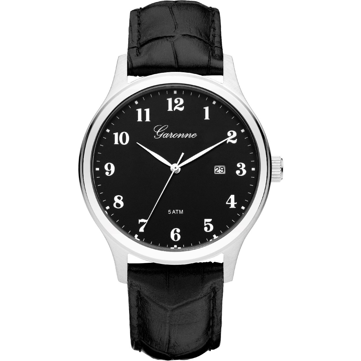 Dit is een horloge van het merk Garonne gemaakt voor heren.
De specificaties zijn als volgt:
Kastmaat: 40,5 mm
Kastdikte: 9,1
Bandlengte: 200
Bandbreedte: 20
Waterdichtheid: 5 ATM / 50 Meter / 165 Feet
Dit horloge heeft de volgende functies/eigenschappen:
Datumaanduiding