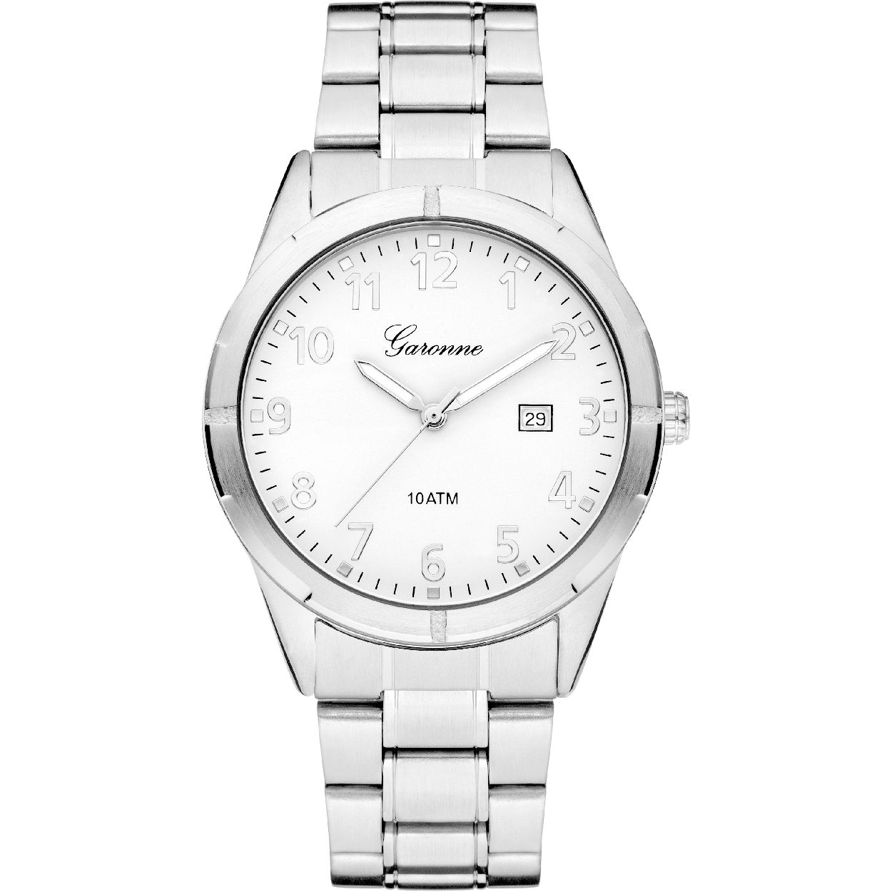 Dit is een horloge van het merk Garonne gemaakt voor heren.
De specificaties zijn als volgt:
Kastmaat: 42 mm
Kastdikte: 10,3
Bandlengte: 185
Bandbreedte: 22
Waterdichtheid: 10 ATM / 100 Meter / 330 Feet
Dit horloge heeft de volgende functies/eigenschappen:
Datumaanduiding
