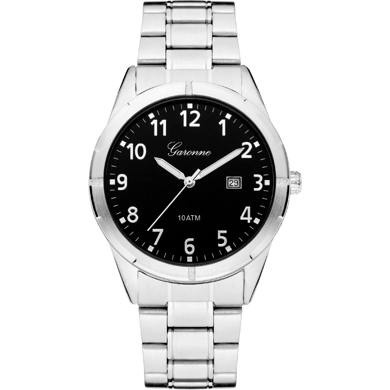 Dit herenhorloge is van het merk Garonne. Het is een analoog horloge met een band gemaakt van edelstaal. De diameter van de kast is 42 mm.
De verdere specificaties van het horloge zijn als volgt:
Glassoort: mineraal
Bandbreedte (mm): 22
Kastmateriaal: edelstaal
Waterdichtheid: 10 ATM
Techniek: quartz
Kastkleur: zilver
Kastvorm: rond
Wijzerplaatkleur: zwart
Index: cijfers
Bandkleur: zilver
Sluiting: vouwsluiting
