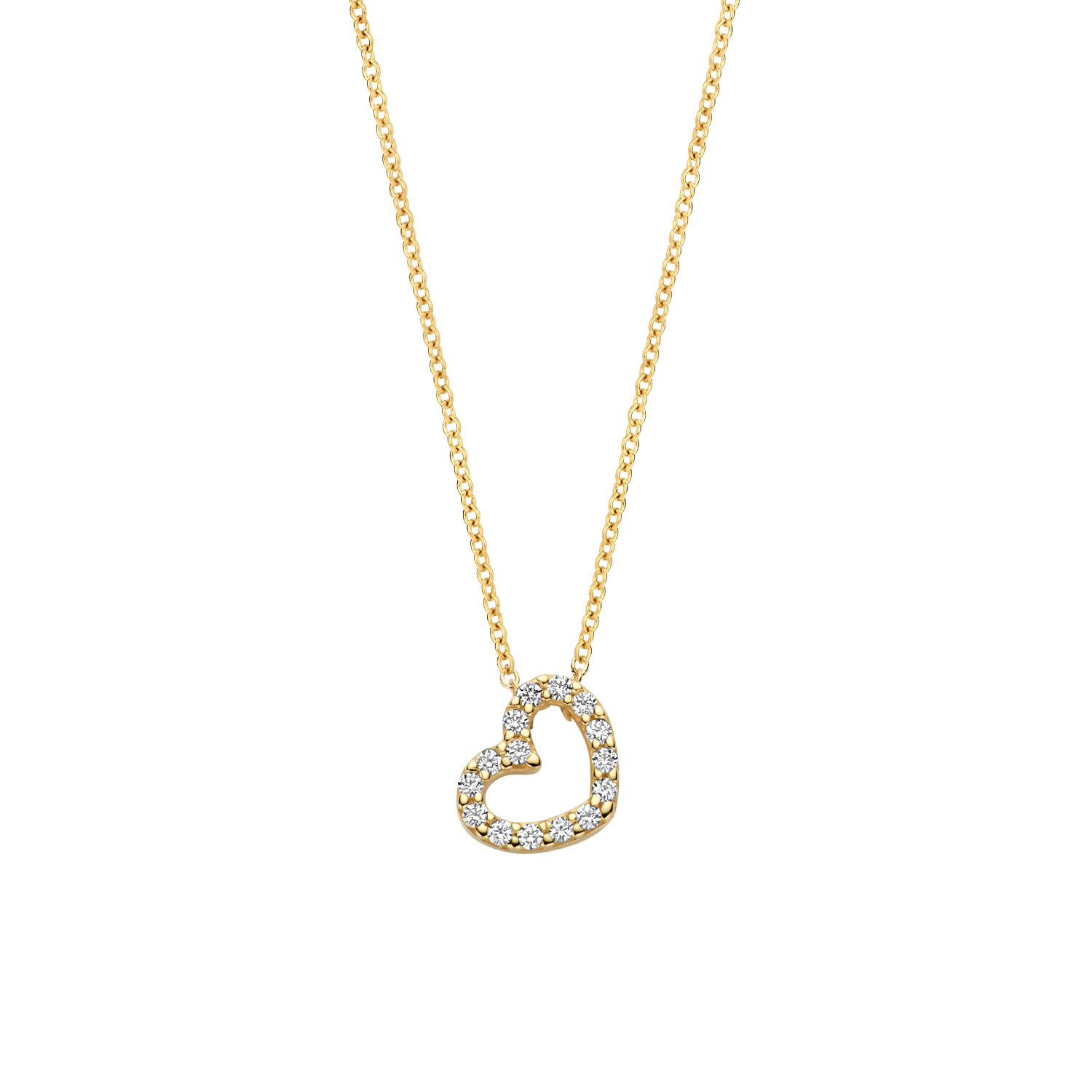 gouden Blush collier, open hartje+zirconias