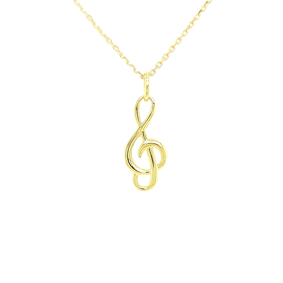 Deze geel gouden hanger is ontzettend sierlijk. Een muzieksleutel is een symbool dat wordt gebruikt bij het noteren van muziek. Deze hanger is perfect voor iemand die van muziek houdt of zelf muziek maakt.

Note: het kettinkje hoort niet bij de hanger, deze is enkel gebruikt voor de foto.