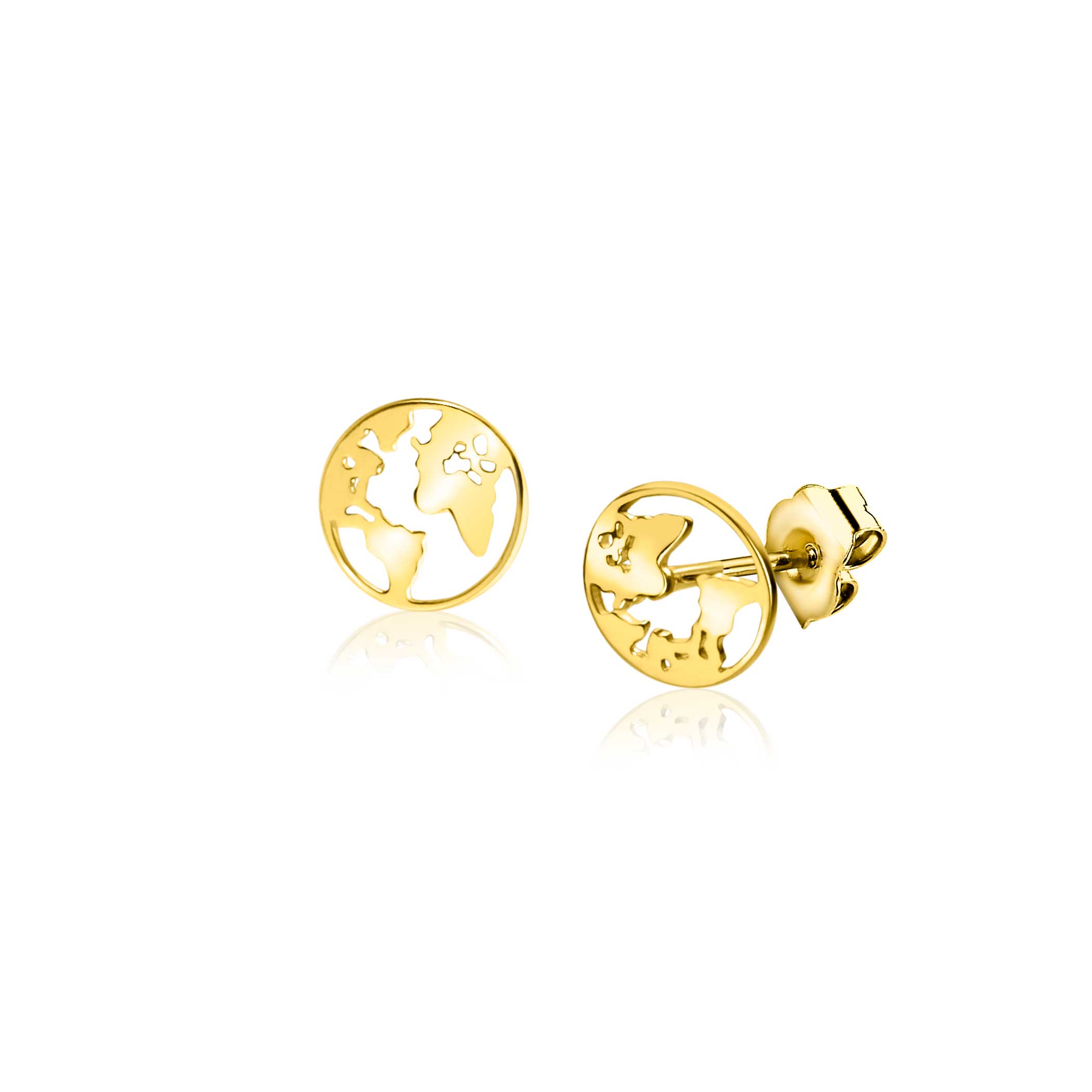 6,5mm ZINZI Gold 14 krt gouden oorknoppen met wereldkaart ZGO474