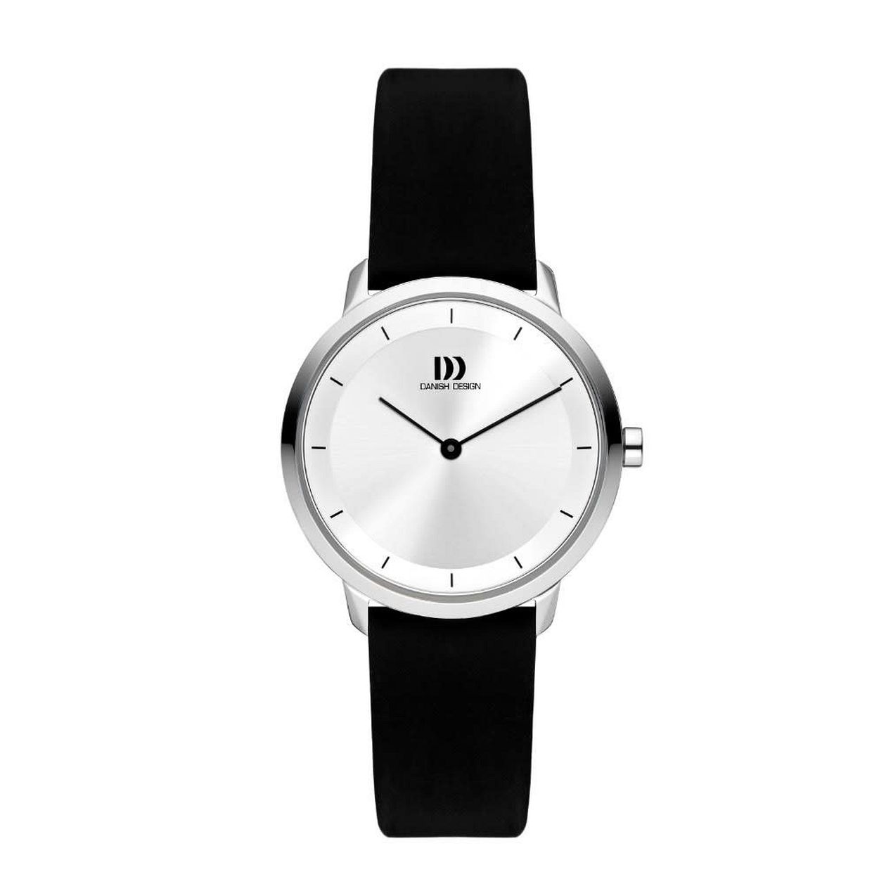 Een stalen horloge met zwart leren band