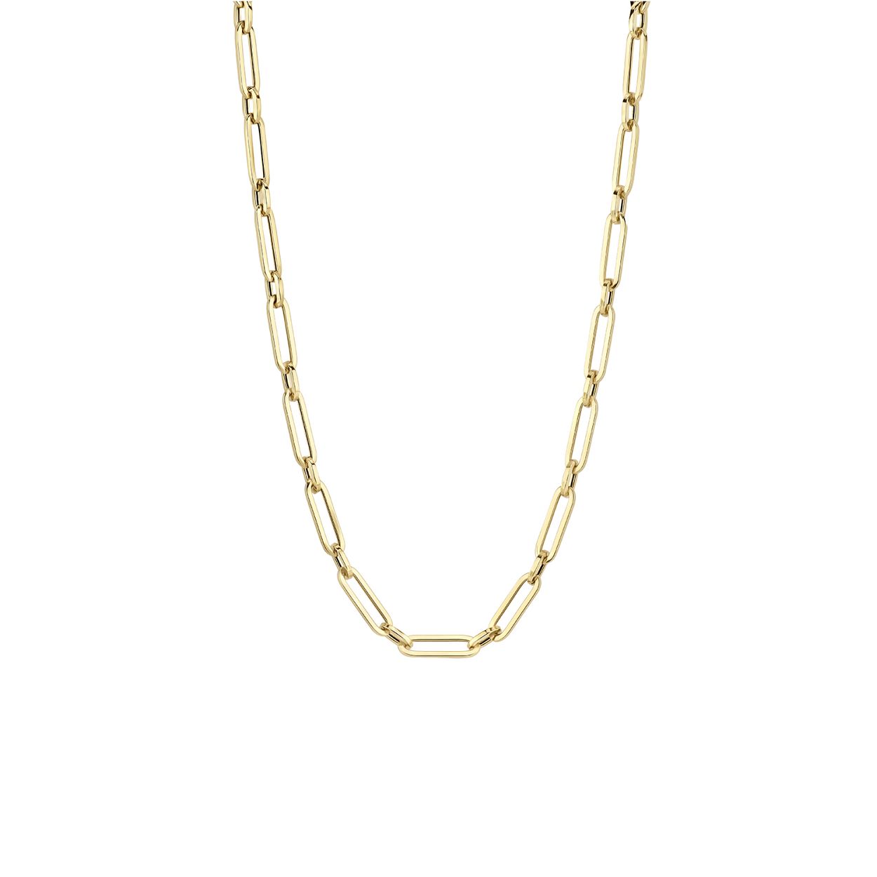 Dit elegante collier is gemaakt van 14k geelgoud en heeft een lengte van 45 cm. Een grotere en een kleinere schakel wisselen elkaar of voor een speels resultaat. Samen met armband 2189YGO/2190YGO en oorbellen 7275YGO/7276YGO vormt dit collier een prachtige set.