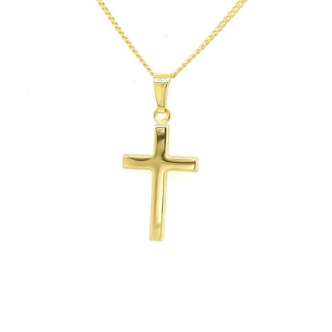 Deze geel gouden hanger is volledig glad gepolijst. De hanger is gemaakt om aan een ketting te hangen. 

Note: het kettinkje hoort niet bij de hanger, deze is enkel gebruikt voor de foto.