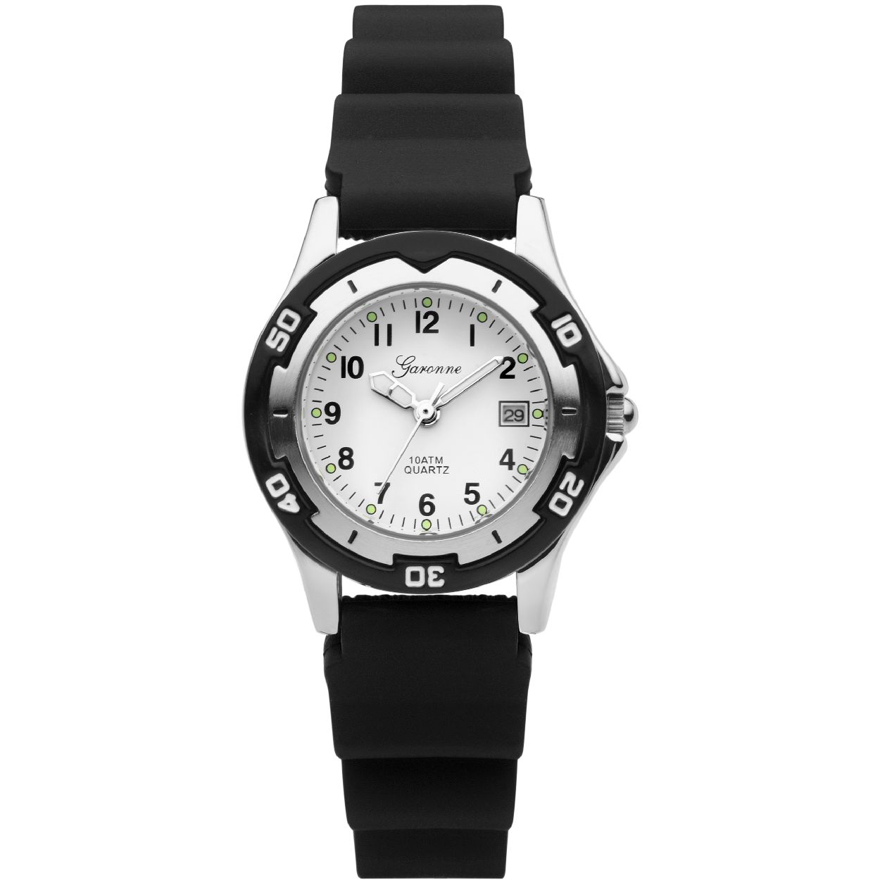 Dit jongenshorloge is van het merk Garonne. Het is een analoog horloge met een band gemaakt van rubber. De diameter van de kast is 32 mm.
De verdere specificaties van het horloge zijn als volgt:
Glassoort: mineraal
Bandbreedte (mm): 16
Kastmateriaal: metaal
Waterdichtheid: 10 ATM
Techniek: quartz
Kastkleur: zilver
Kastvorm: rond
Wijzerplaatkleur: wit
Index: cijfers
Bandkleur: zwart
Sluiting: gesp