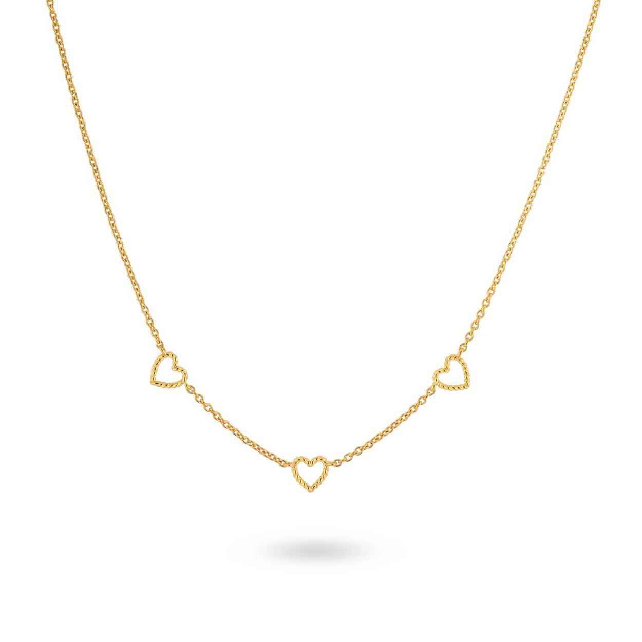 Deze romantische 24Kae ketting heeft 3 hartjes met een structuur. De ketting is perfect als cadeau voor een geliefde of natuurlijk voor jezelf. De ketting is gemaakt van 925 sterling zilver en verguld met 18 karaats goud. Alle 24Kae sieraden zijn met liefde en oog voor detail ontworpen door Kae Sutherland.
