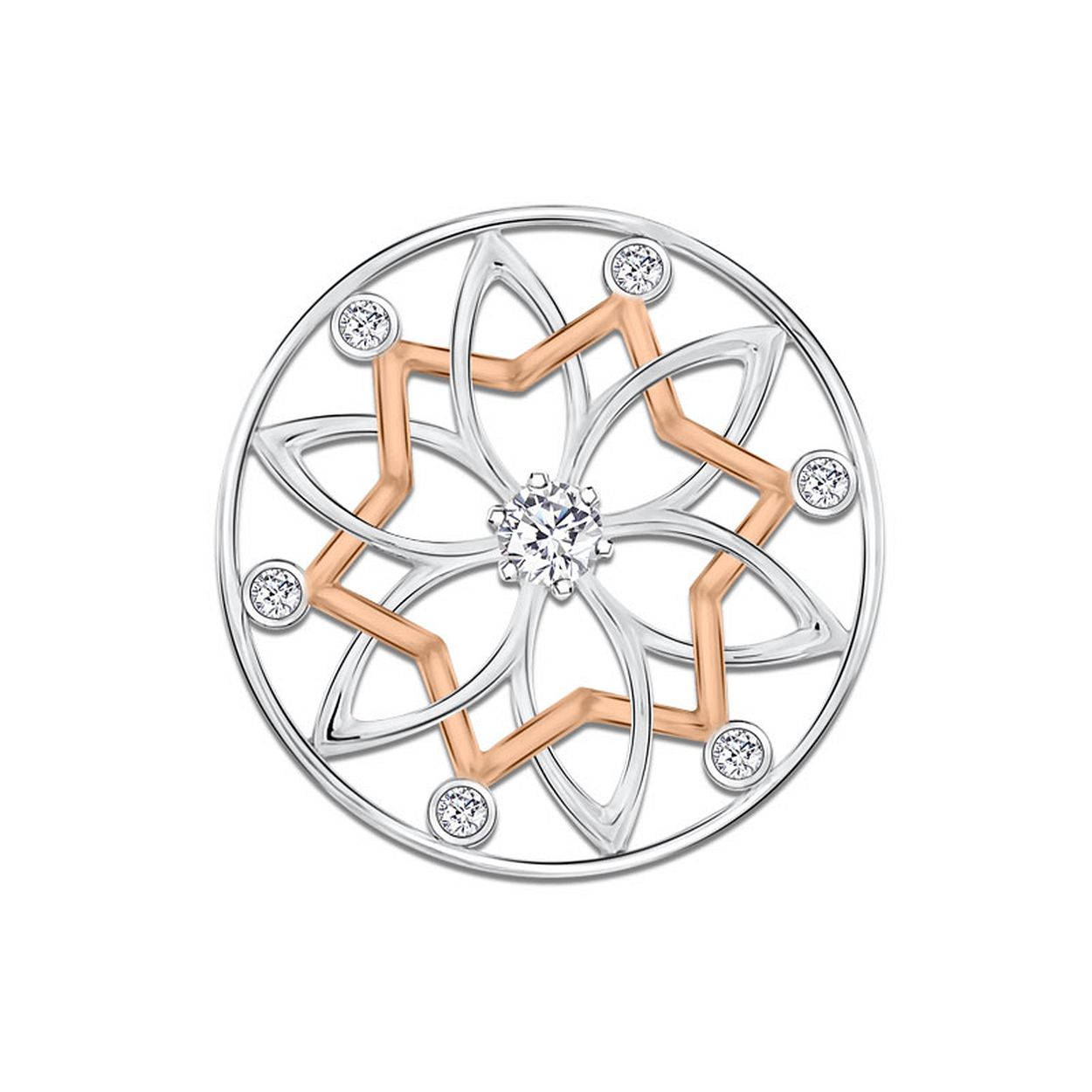 Met deze mooie "Dodecagon" fantasy insignia kunt u uw Grande 33mm medaillon personaliseren. Je kan deze insignia in je medaillon plaatsen en vervolgens nog verder personaliseren door een natural stone of een spiegeltje erachter te doen. De cover insigia’s zijn vervaardigd van 925 Sterling zilver met een hoogwaardige afwerking (ook wel “Italian finish” genoemd) en zijn voorzien van een 14k rosé gouden plating en voorzien van zirconia's.
