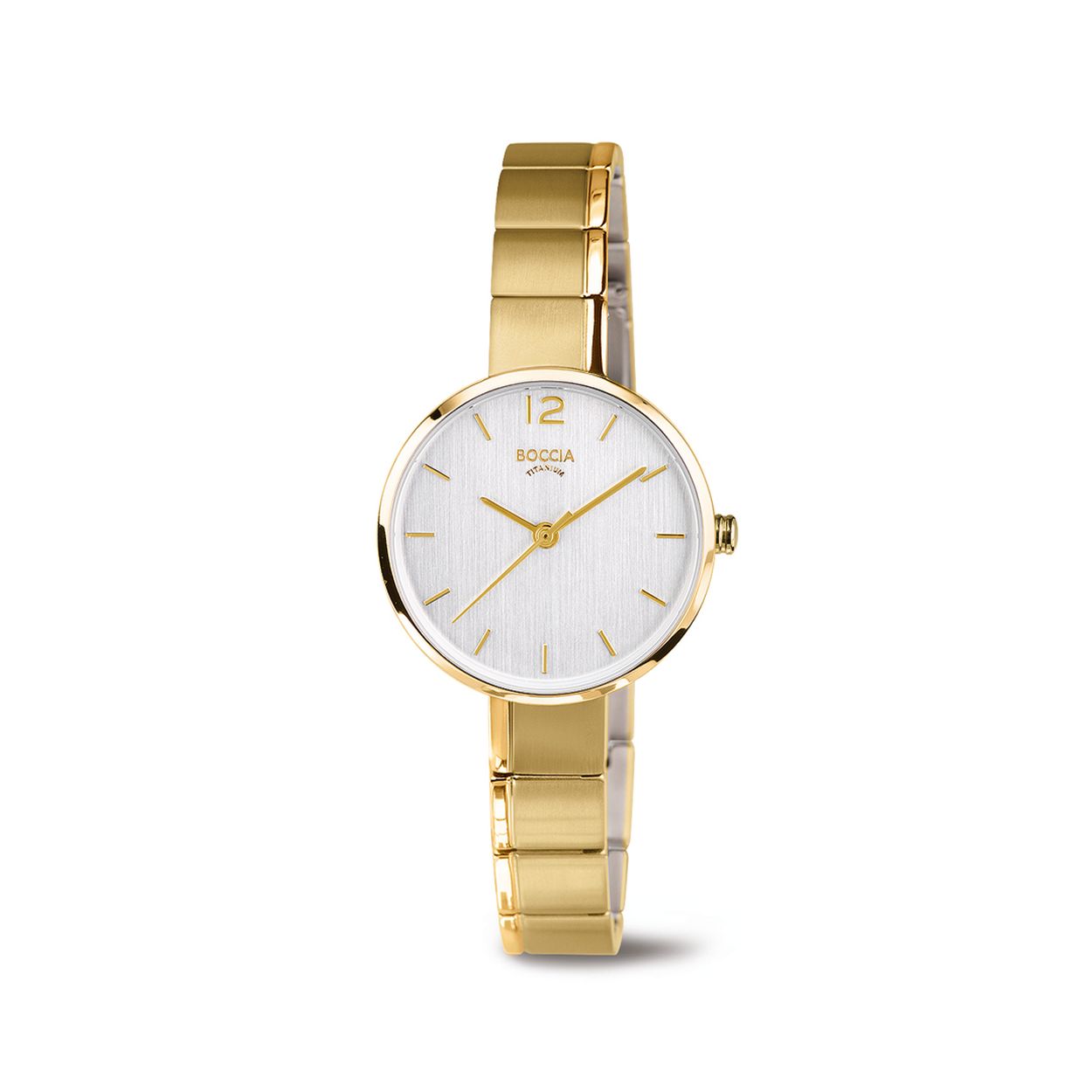 Boccia Titanium 3308-03
Dit Boccia Titanium dameshorloge heeft een goudkleurige titanium kast. Het horloge heeft een kastdiameter van 29 mm en mineraalglas. De band van het horloge is van goudkleurig titanium en kan op maat worden gemaakt door er schakels uit te halen met de horlogeband inkortset. Of je nu sportief of chique gekleed gaat, dit horloge past bij elke outfit en iedere gelegenheid. 

HET MERK
Boccia Titanium: de specialist in het edelmetaal titanium � horloges en sieraden van puur (99,7%) titanium. Titanium heeft een hoog draagcomfort: het is licht in gewicht, huidvriendelijk en neemt de temperatuur van de huid snel aan. 

SPECIFICATIES
- Mineraalglas
- Ronde goudkleurige titanium horlogekast, � 29 mm
- Goudkleurige titanium horlogeband 
- Zilverkleurige wijzerplaat
- 5 ATM


INKORTEN BAND
De band van het horloge kan op maat worden gemaakt door er schakels uit te halen met een horlogeband inkortset.

