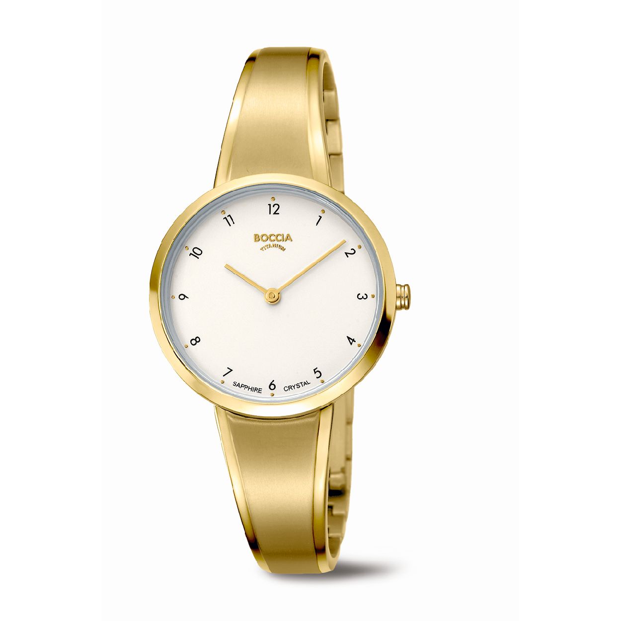 Dit dameshorloge is van het merk Boccia. Het is een analoog horloge gemaakt van titanium. De diameter van de kast is 33 mm.
De verdere specificaties van het horloge zijn als volgt:
Glassoort: saffierglas
Bandbreedte (mm): 16
Kastmateriaal: titanium
Waterdichtheid:  ATM
Techniek: quartz