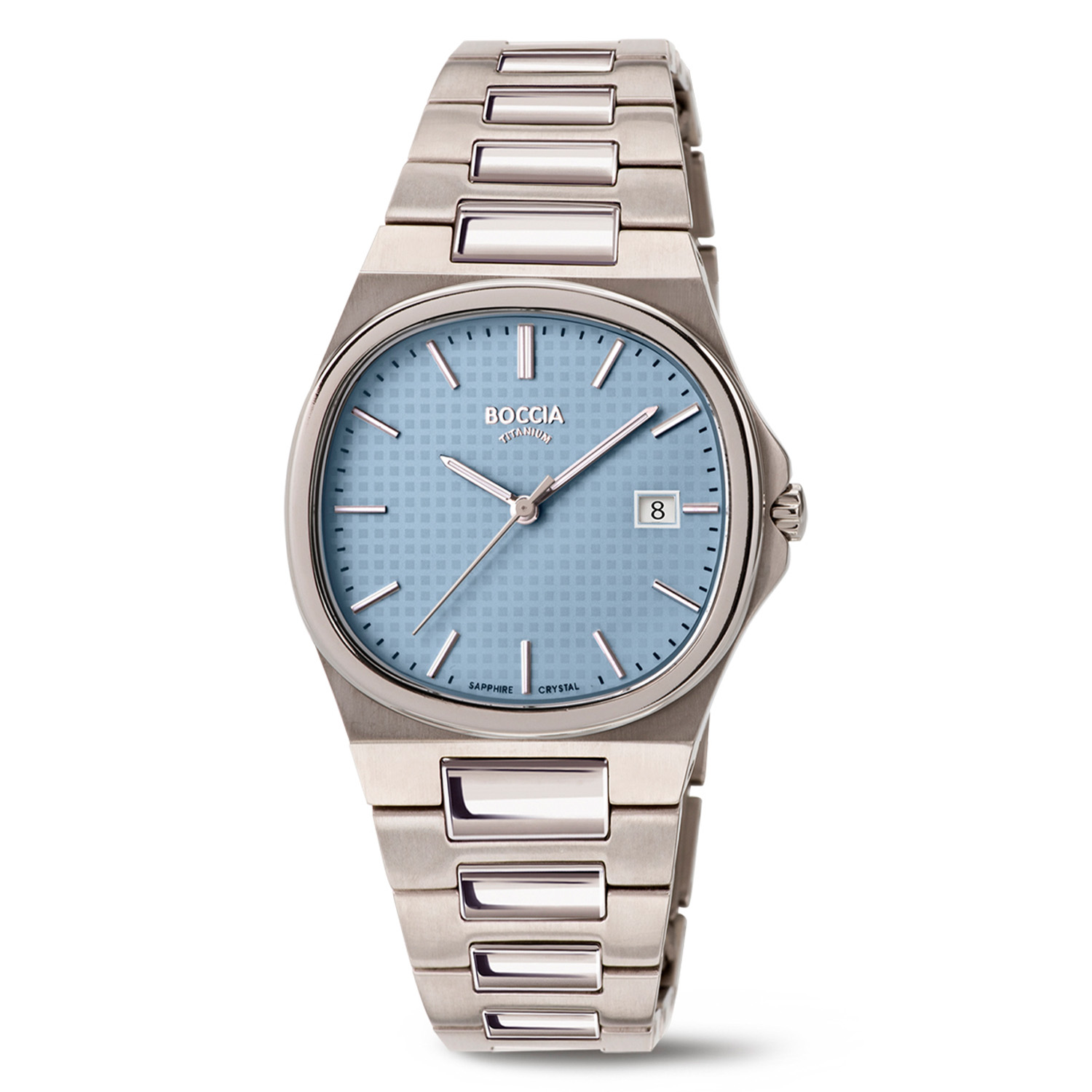 Boccia Titanium 3348-01 Dames
Dit dameshorloge van Boccia heeft een unieke uitstraling en een sportief uiterlijk. De 3348-01 heeft een vierkant-ronde titanium horlogekast met een diameter van 31mm met een blauwe bewerkte wijzerplaat met een datum. Aan de titanium kast zit een mat glanzende titanium schakelband met vouwsluiting. Het horloge heeft een saffierglas en is 5ATM. Of je nu sportief of chique gekleed gaat, dit horloge past bij elke outfit en iedere gelegenheid!

HET MERK
Boccia Titanium is het titanium merk van Nederland, dat zijn oorsprong in Duitsland vindt en is opgericht in het jaar 1992. Ontwikkeld door internationale ontwerpers. Alle titanium componenten van de BOCCIA TITANIUM collectie zijn gemaakt van 99,7% puur titanium; het bijzondere materiaal. Het is licht in gewicht, neemt de temperatuur van de huid aan en is zeer huidvriendelijk. Bovendien is het corrosie- en temperatuurbestendig.

SPECIFICATIES
- Saffierglas
- Vierkant-ronde titanium horlogekast, Ø 31mm
- Titanium horlogeband
- Blauwe wijzerplaat 
- Datum
- 5ATM