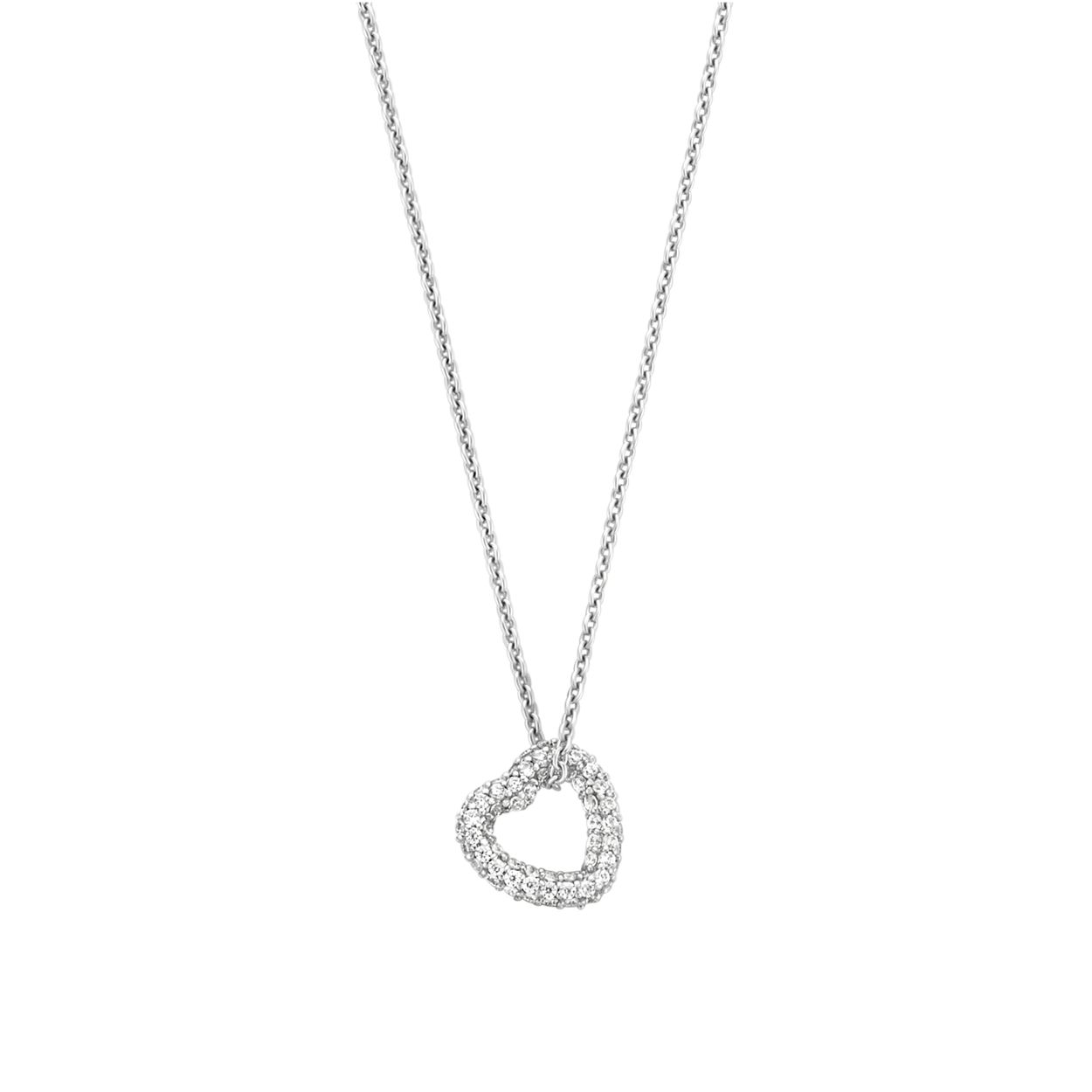zilveren Ti Sento colier, open hart+pave zirconias