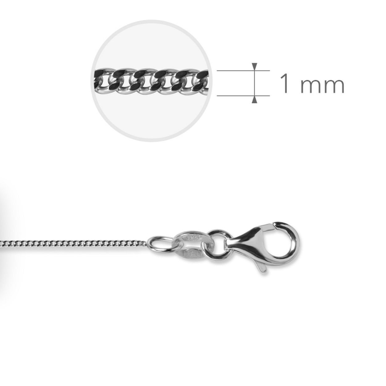Zilveren collier lengte 1mm Gourmet - Gerhodineerd - 45 cm