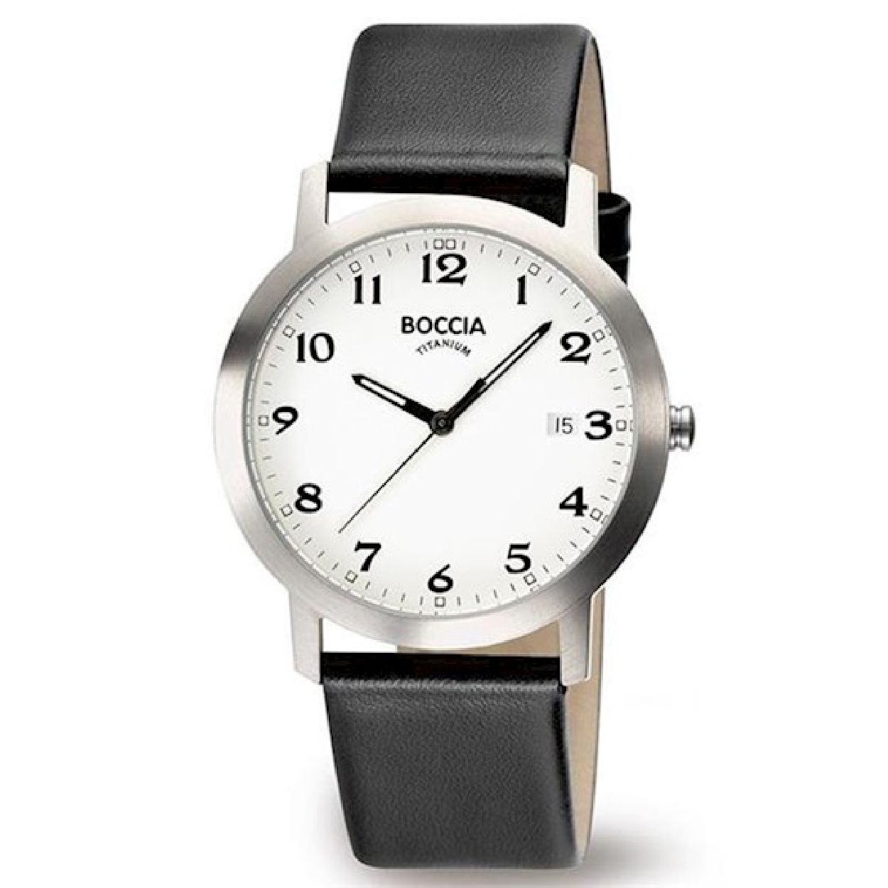 Boccia Titanium 3618-01
Dit herenhorloge van Boccia Titanium heeft een nette uitstraling. De zilverkleurige titanium horlogekast zorgt voor een stijlvolle look en de witte wijzerplaat maakt het horloge klassiek. Het horloge heeft een ronde kast met een diameter van 38mm, een datum, een mineraalglas, en is 5ATM. Combineer dit prachtige exemplaar met de andere sieraden van Boccia Titanium voor een complete look. Aan de titanium kast zit een zwarte leren band. 

HET MERK
Boccia Titanium is het titanium merk van Nederland, dat zijn oorsprong in Duitsland vindt en is opgericht in het jaar 1992. Ontwikkeld door internationale ontwerpers. Alle titanium componenten van de BOCCIA TITANIUM collectie zijn gemaakt van 99,7% puur titanium; het bijzondere materiaal. Het is licht in gewicht, neemt de temperatuur van de huid aan en is zeer huidvriendelijk. Bovendien is het corrosie- en temperatuurbestendig.

SPECIFICATIES
- Mineraalglas
- Ronde titanium horlogekast, Ø 38mm
- Zwarte leren band
- Witte wijzerplaat
- 5ATM (Regen- & spatwaterdicht)