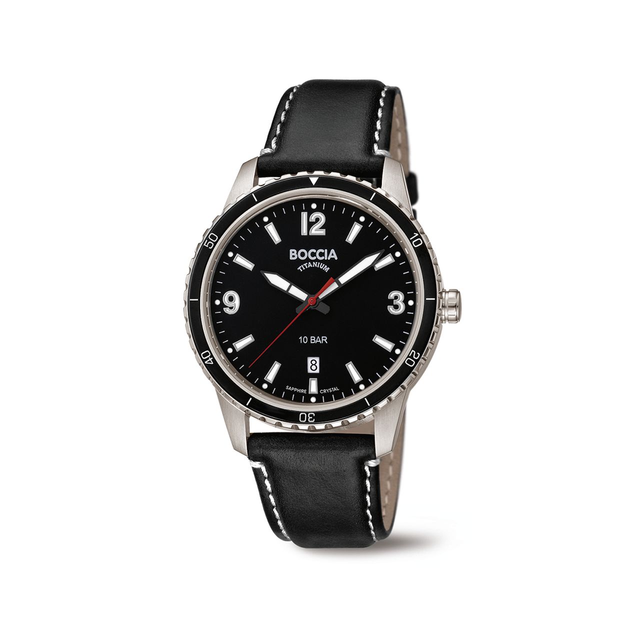 Dit Boccia Titanium herenhorloge heeft een titanium kast. Het horloge heeft een kastdiameter van 42 mm en krasvast saffierglas. 

 Titanium heeft een hoog draagcomfort: het is licht in gewicht, huidvriendelijk en neemt de temperatuur van de huid snel aan. 

- Datumaanduiding
- Krasvast saffierglas
- Ronde titanium horlogekast, 42 mm
- Zwart lederen horlogeband
- Zwarte wijzerplaat
- 10 ATM