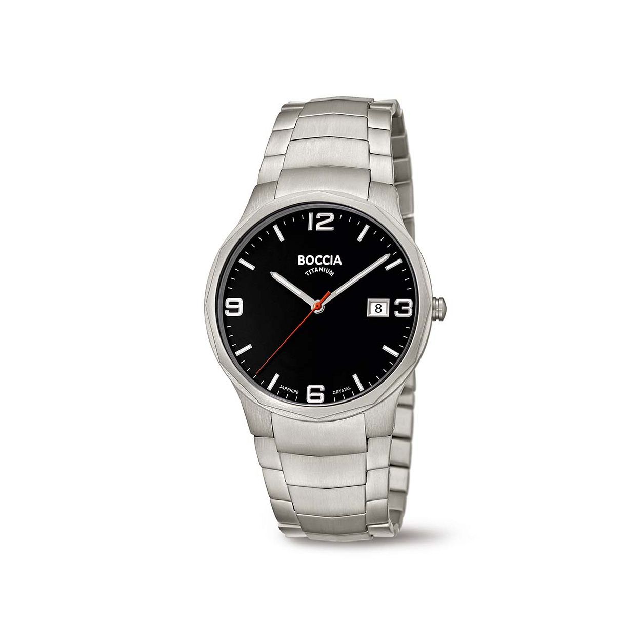 Boccia Titanium 3656-02
Op zoek naar een stijlvol horloge met een sportief design? Dan is de 3656-02 een uitstekende keuze! Het horloge is gemaakt van titanium en saffierglas. De waterdichtheid is 5ATM. Combineer dit prachtige exemplaar met de andere sieraden van Boccia Titanium voor een complete look.

HET MERK
Boccia Titanium is het titanium merk van Nederland, dat zijn oorsprong in Duitsland vindt en is opgericht in het jaar 1992. Ontwikkeld door internationale ontwerpers. Alle titanium componenten van de BOCCIA TITANIUM collectie zijn gemaakt van 99,7% puur titanium; het bijzondere materiaal. Het is licht in gewicht, neemt de temperatuur van de huid aan en is zeer huidvriendelijk. Bovendien is het corrosie- en temperatuurbestendig.

SPECIFICATIES
- Krasbestendig saffierglas
- Datumaanduiding
- Ronde titanium horlogekast, Ø 38mm
- Titanium horlogeband
- Witte wijzerplaat
- 5 ATM (Zwemmen & snorkelen)