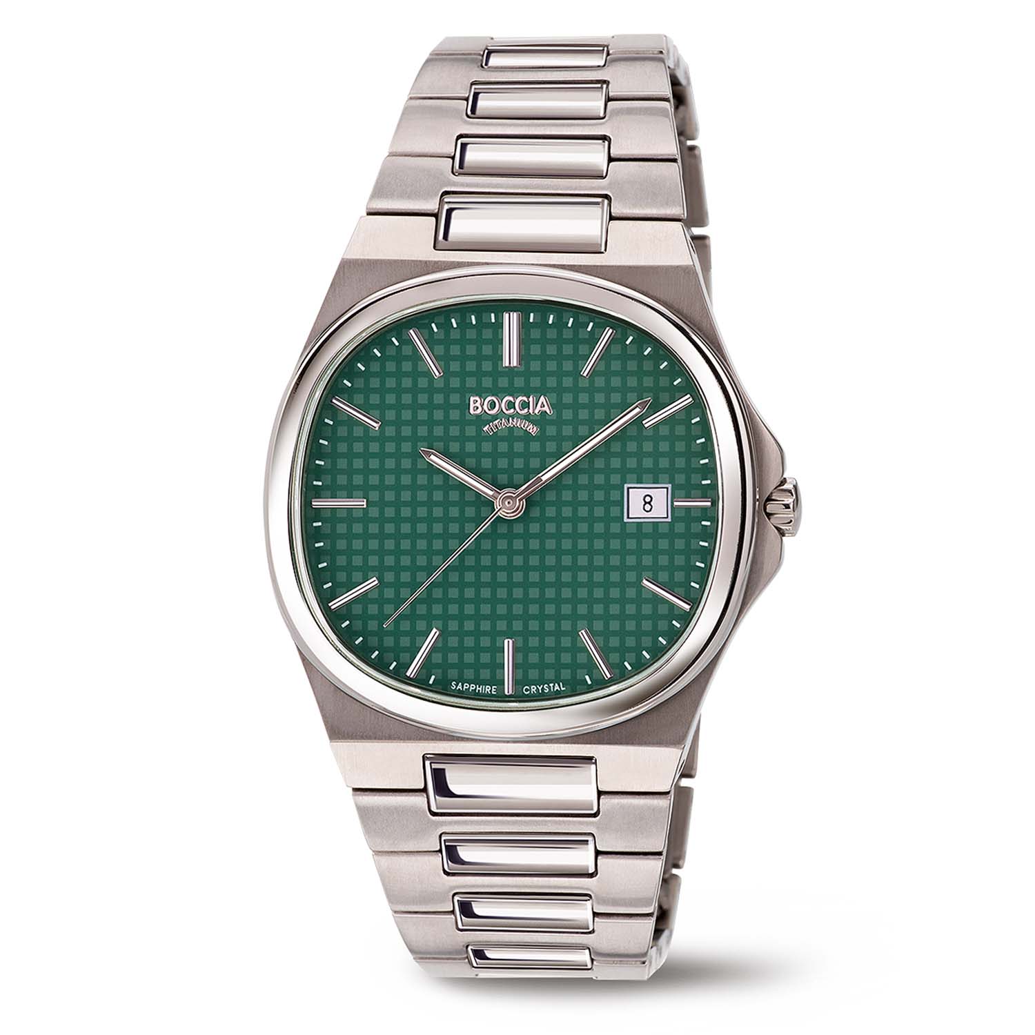 Boccia Titanium 3657-03
Dit herenhorloge van Boccia Titanium is de perfecte toevoeging aan iedere outfit van de sportieve en moderne man! De 3657-03 heeft een ronde titanium horlogekast van 37mm, een sportieve groene wijzerplaat met opvallende witte index en datumaanduiding. Combineer dit prachtige exemplaar met de andere sieraden van Boccia Titanium voor een complete look.

HET MERK
Boccia Titanium is het titanium merk van Nederland, dat zijn oorsprong in Duitsland vindt en is opgericht in het jaar 1992. Ontwikkeld door internationale ontwerpers. Alle titanium componenten van de BOCCIA TITANIUM collectie zijn gemaakt van 99,7% puur titanium; het bijzondere materiaal. Het is licht in gewicht, neemt de temperatuur van de huid aan en is zeer huidvriendelijk. Bovendien is het corrosie- en temperatuurbestendig.

SPECIFICATIES
- Krasbestendig saffierglas
- Ovale titanium horlogekast, Ø 37mm
- Titanium horlogeband
- Groene wijzerplaat 
- 5 ATM (Regen- & spatwaterdicht)