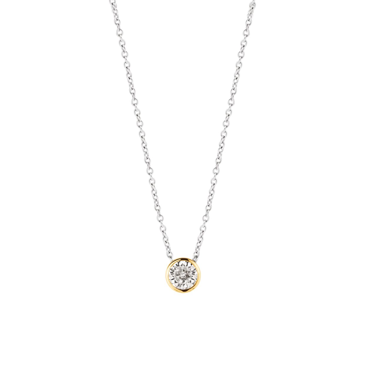 Deze zilveren TI SENTO - Milano�ketting 3845ZY/42�met een rond zirkonia middenstuk is verfijnd en speels. Haar geelgouden plating schittert van licht. Je kunt haar overal naar toe dragen.