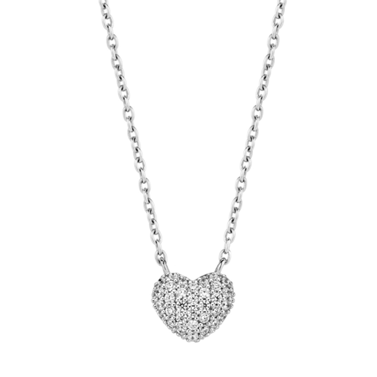 We like you the most when you wear nothing but TI SENTO. Dit eenvoudige maar perfecte cadeau voor jezelf of je geliefde is met veel zorg gemaakt. De hand gezette zirconia�s geven het sieraad een klassieke look maar doordat het in een hartvorm is gezet blijft het speels. Ook dit juweeltje is gemaakt van het puurste 925 sterling silver volgens de goudsmid standaard. De rhodium laag zorgt voor extra bescherming en glans. Met dit item draag je een vleugje magie om je nek. We love to get our hands dirty to make yours shine.