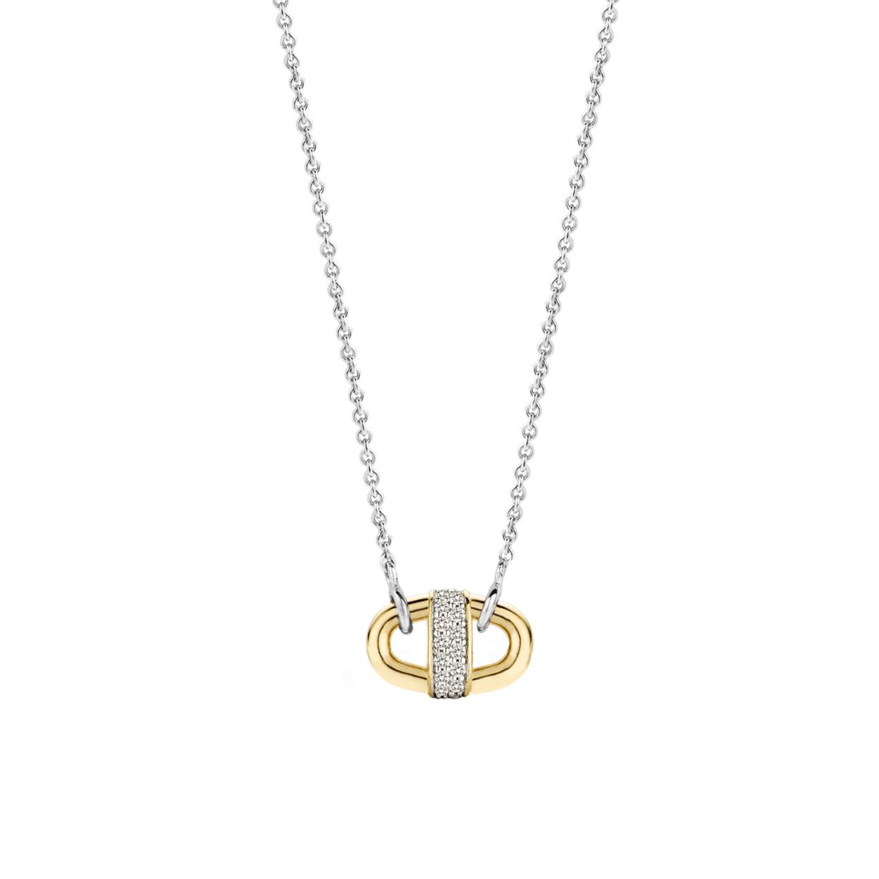 Vol glinstering en sprankeling voegt deze ketting magie toe aan elke look. De witte zirkonia pavé zetting dat verbonden is met het goud vergulden design zet haar in de spotlights.