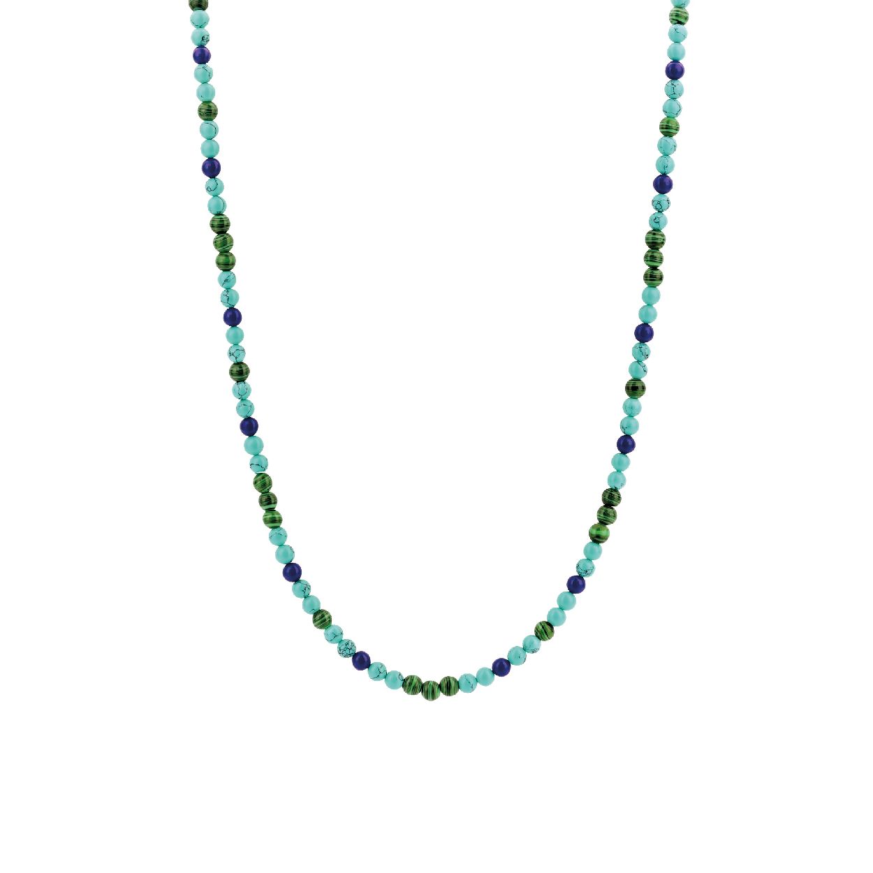 Dit TI SENTO zilveren collier 3916TM bestaat uit turquoise, lapis blauwe en malachietgroene kralen. De blauwe en groene tinten hebben een diepe aardende kracht. De ketting is gemaakt van 925 sterling zilver. De lengte is verstelbaar tussen 38 en 48 cm. De extra veilige sluiting is speciaal ontworpen zodat dit sieraad altijd bij je blijft.