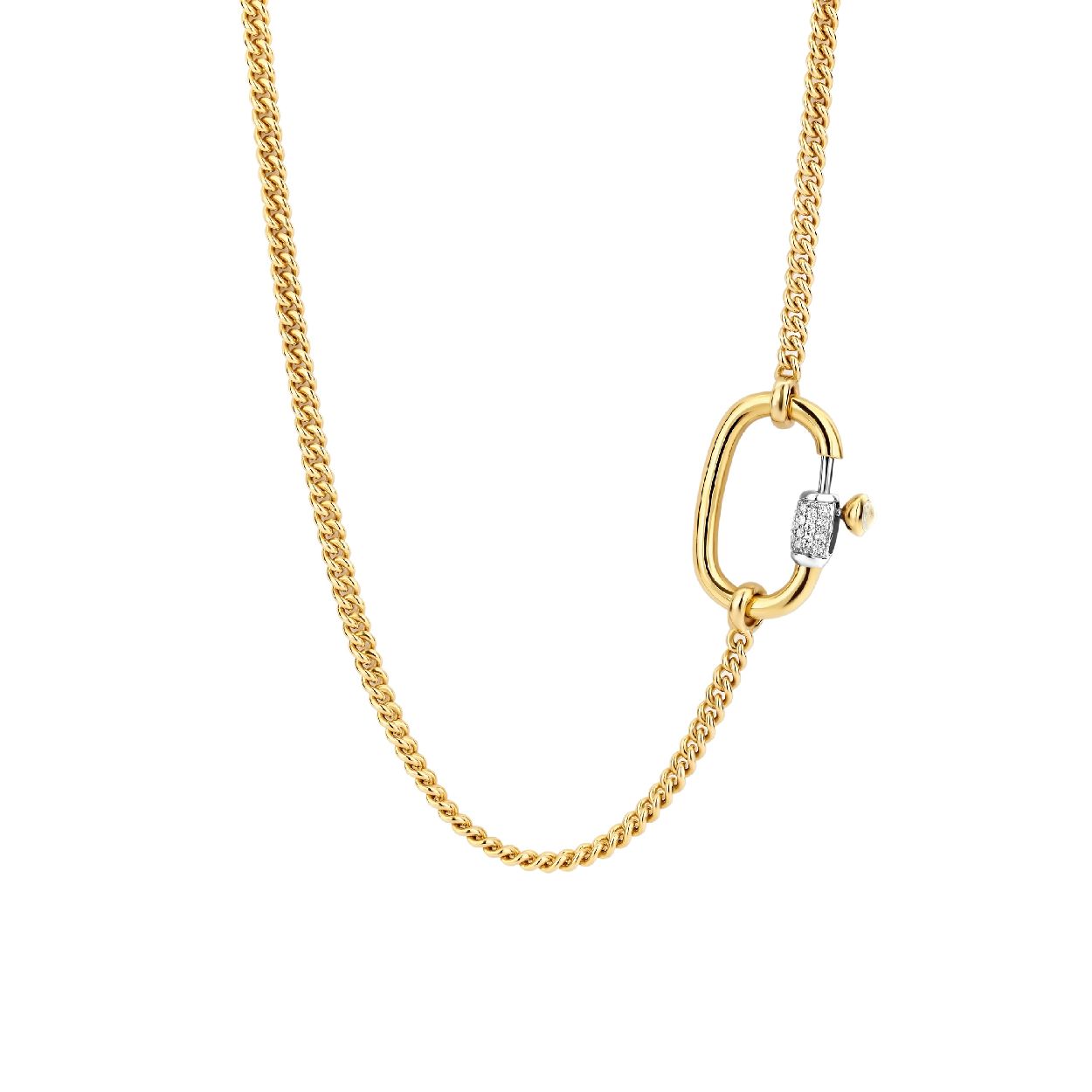 Dit is een Collier van het merk TI SENTO Milano. Dit sieraad heeft de volgende kleur: Zilver geel verguld