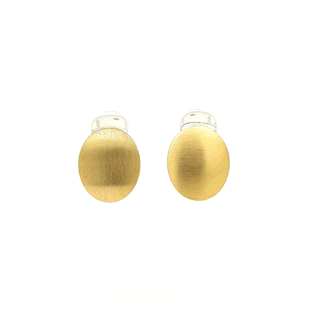 Deze bicolor gouden oorstekers zijn erg fijn afgewerkt. Het geel gouden gedeelte is gematteerd terwijl het witgouden gedeelte glad is gepolijst, wat voor een erg mooi effect zorgt.