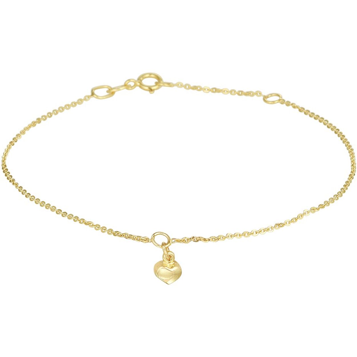 Trendy geelgouden anker enkelbandje met draaglengtes van 24 en 26cm uitgevoerd met een poli afgewerkt hartje van 3.5x4.5mm. Tip: Leuk om kado te geven! Zie je ze al stralen?