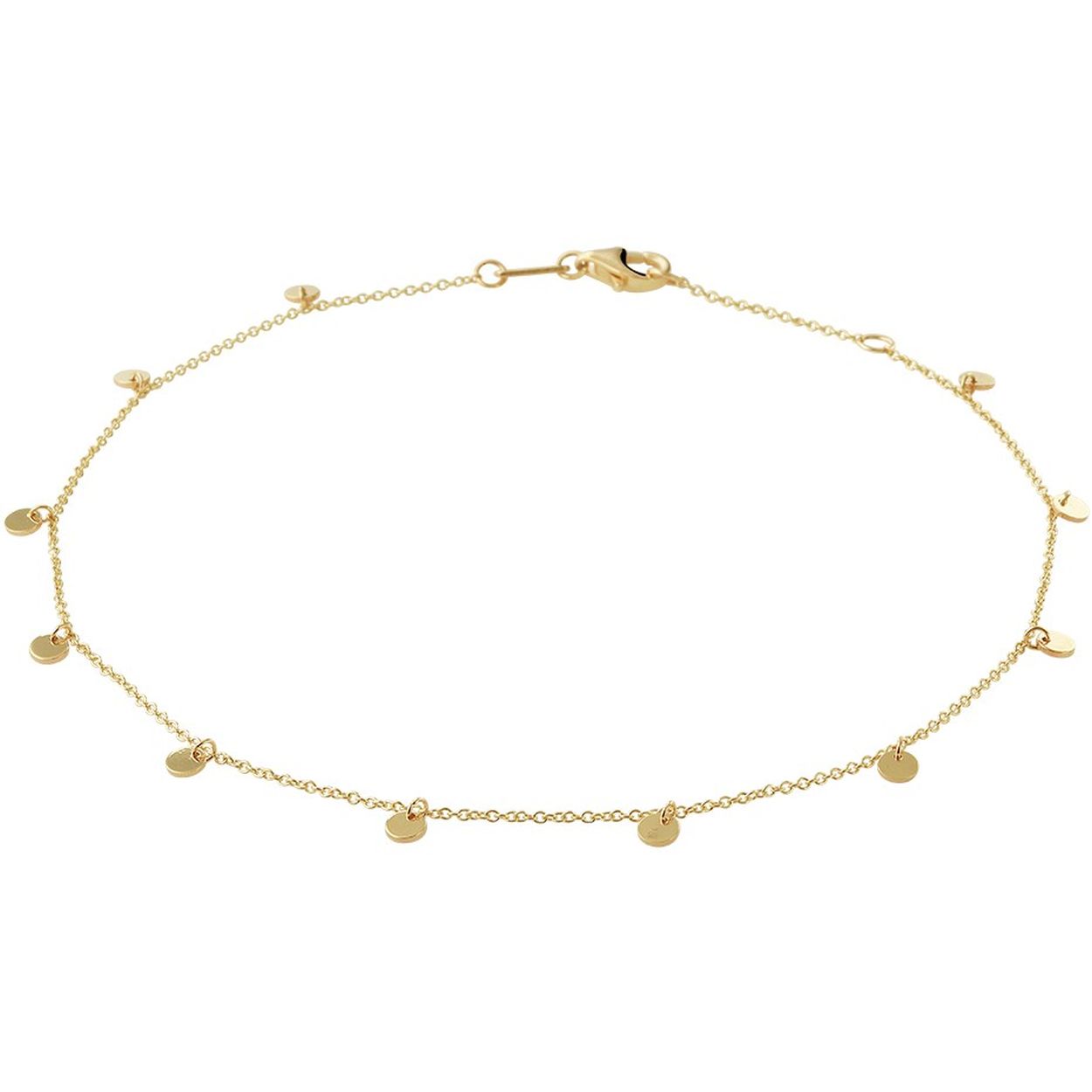 Trendy geelgouden 1mm anker enkelbandje uitgevoerd met 3mm ronde hangers en een stevige karabijn sluiting. Het enkelbandje heeft draaglengtes van 24 en 26cm en is goed te combineren met bijpassende sieraden uit onze collectie. De schakelbreedte is 1.0mm.

