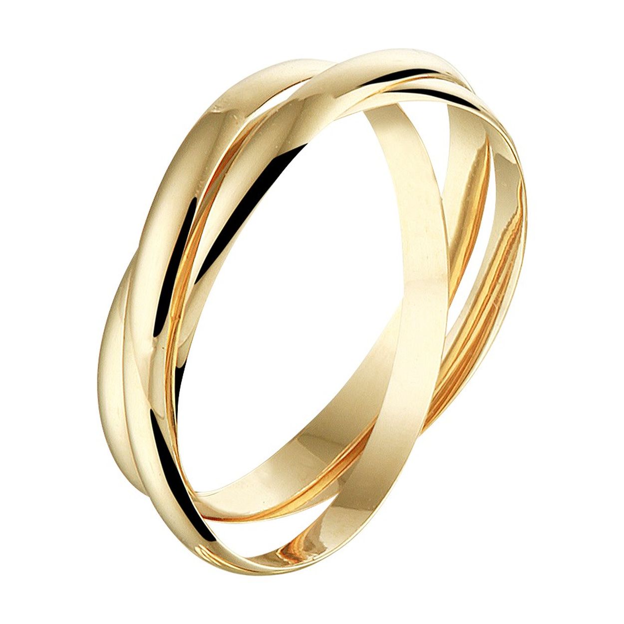 14k Geelgouden ring bestaande uit 3 in elkaar geplaatste losse ringen. De losse ringen hebben elk een breedte van 1.9mm.