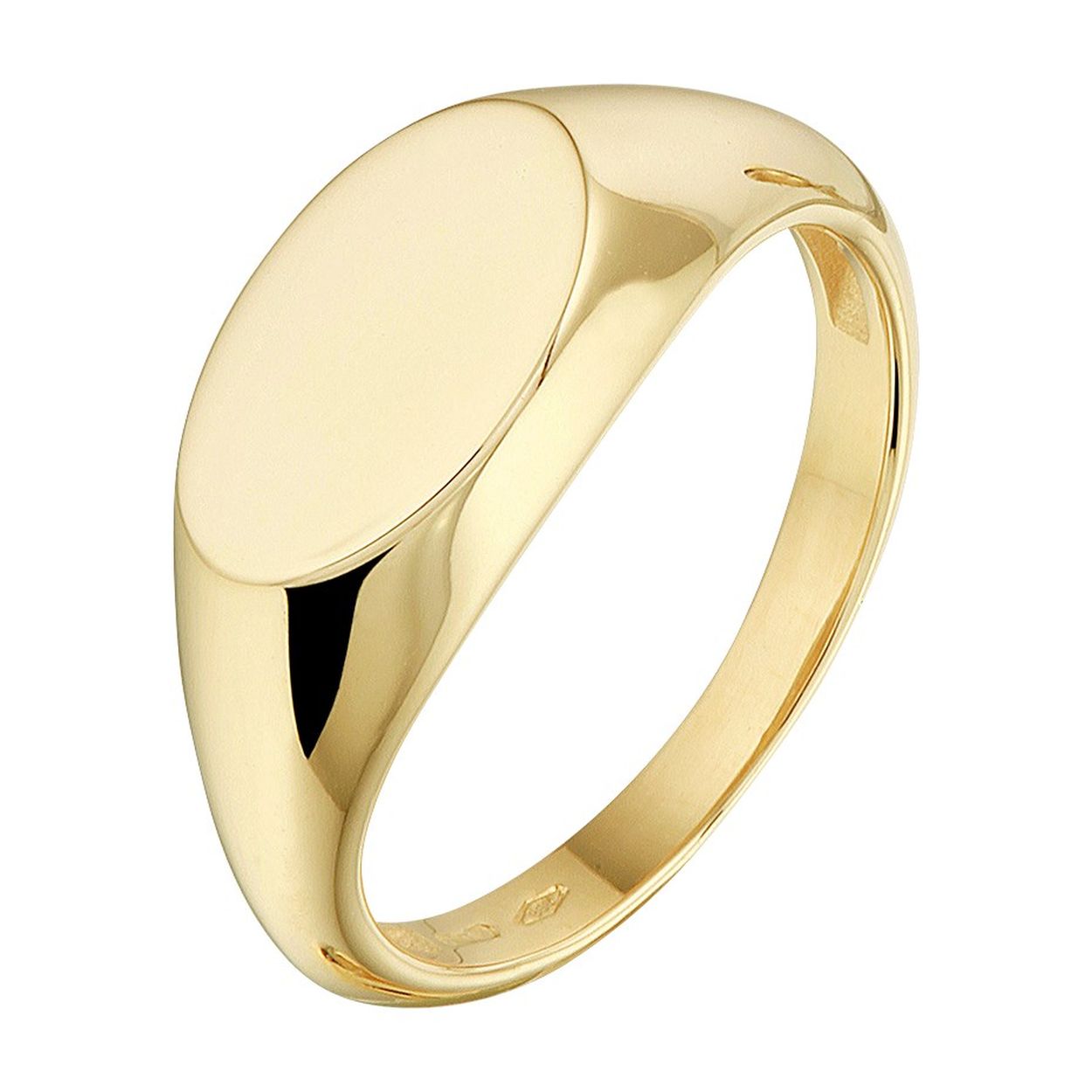 14k Geelgouden graveerring met een afmeting van 8x12mm. De ring geeft je look direct een chique uitstraling.