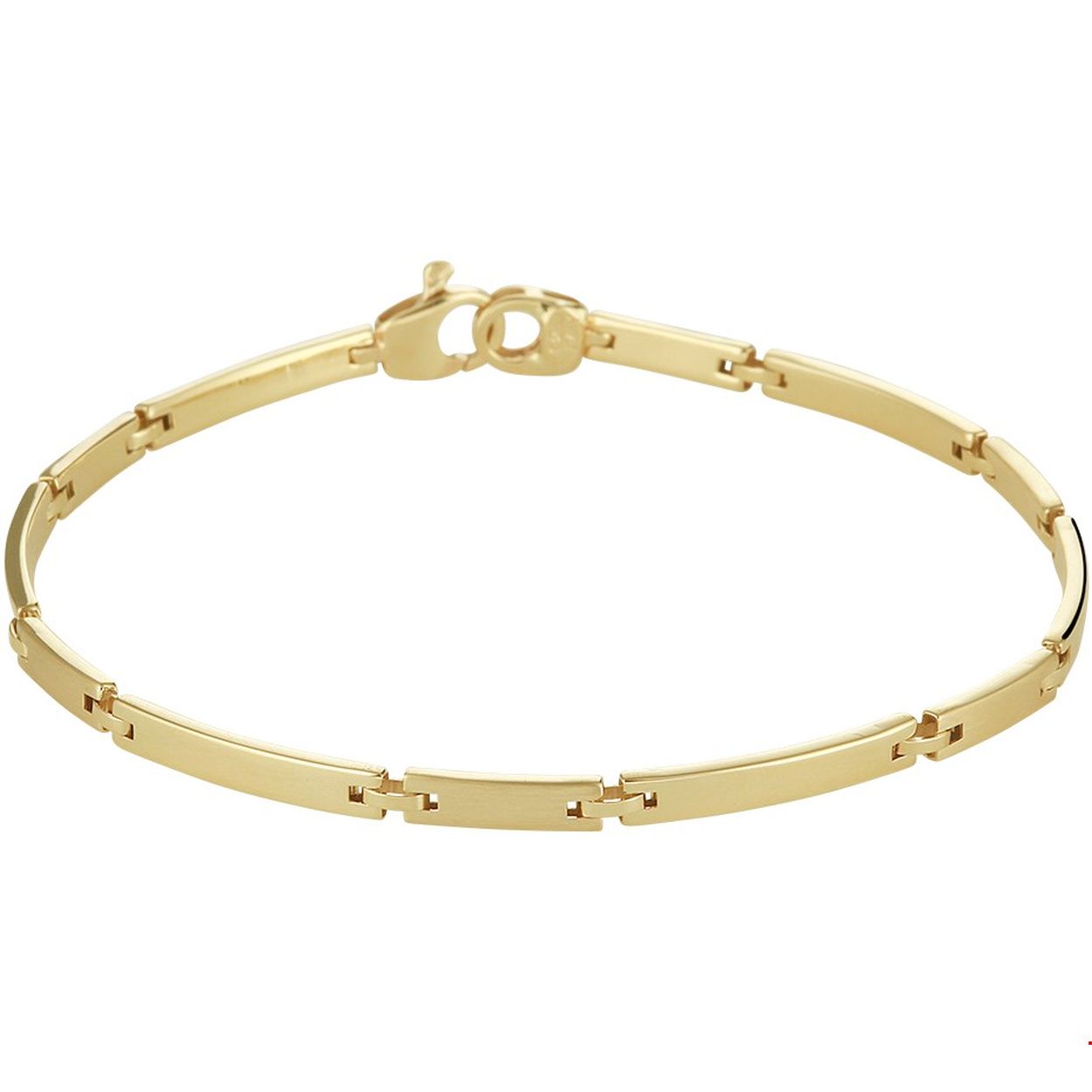 14k Geelgouden armband uitgevoerd met een stevige karabijn sluiting. De armband heeft een draaglengte van 19.5cm en is poli/mat afgewerkt. Doelgroep: dames
Breedte: 3
Langste lengte: 19.5