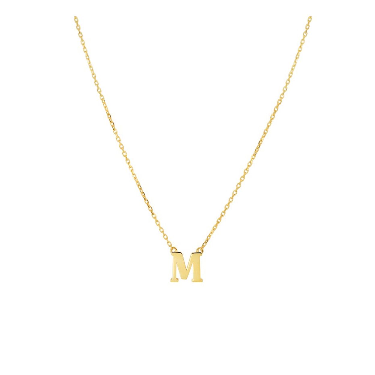 14k Geelgouden anker collier uitgevoerd met de letter M. Het collier heeft draaglengtes van 40, 42 en 44cm. De letter heeft een afmeting van 6x6.5mm.