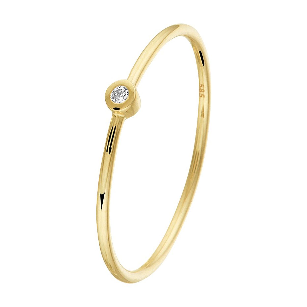 14krt Geelgoud ring diamant 0.015crt H/P1 
Ringmaat: 17.00 mm (53)
Breedte: 2.5mm
Zetting: kastzetting