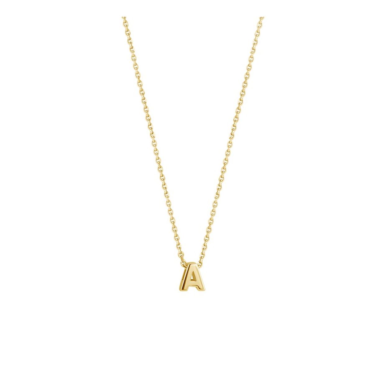 14k Geelgouden anker collier uitgevoerd met de letter A. Het collier heeft draaglengtes van 41, 43 en 45cm. De letter heeft een afmeting van 5.5x5mm.