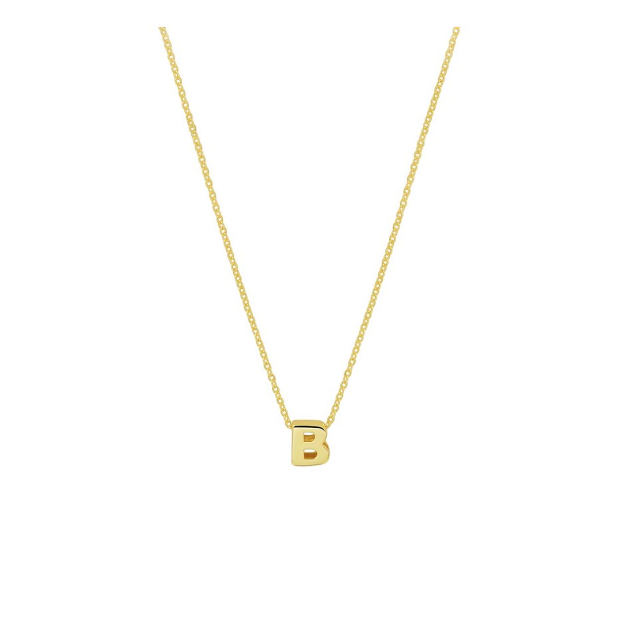 14k Geelgouden anker collier uitgevoerd met de letter B. Het collier heeft draaglengtes van 41, 43 en 45cm. De letter heeft een afmeting van 5.5x4.5mm.