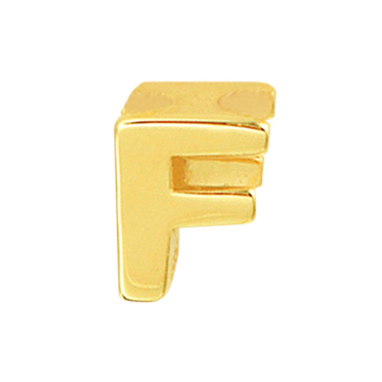 14k Geelgouden hanger uitgevoerd in de letter F. De hanger heeft een afmeting van 5.5x4.5mm.