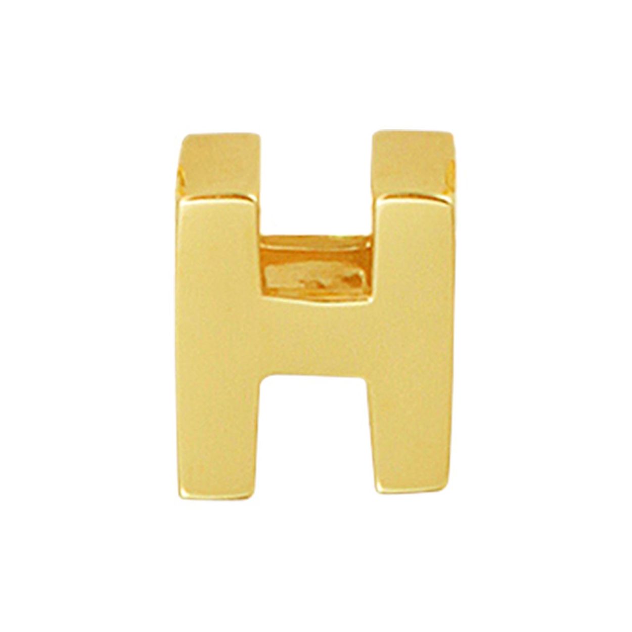 14k Geelgouden hanger uitgevoerd in de letter H. De hanger heeft een afmeting van 5.5x4.5mm.
