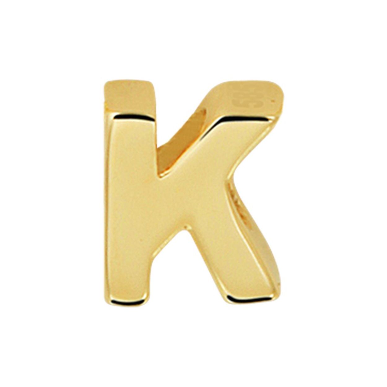 14k Geelgouden hanger uitgevoerd in de letter K. De hanger heeft een afmeting van 5.5x5.0mm.