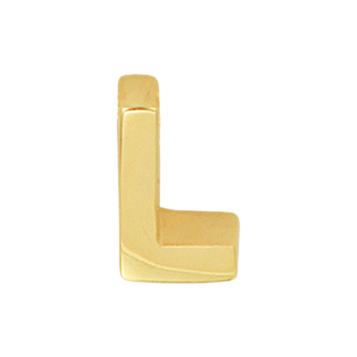 14k Geelgouden hanger uitgevoerd in de letter L. De hanger heeft een afmeting van 5.5x3.5mm.