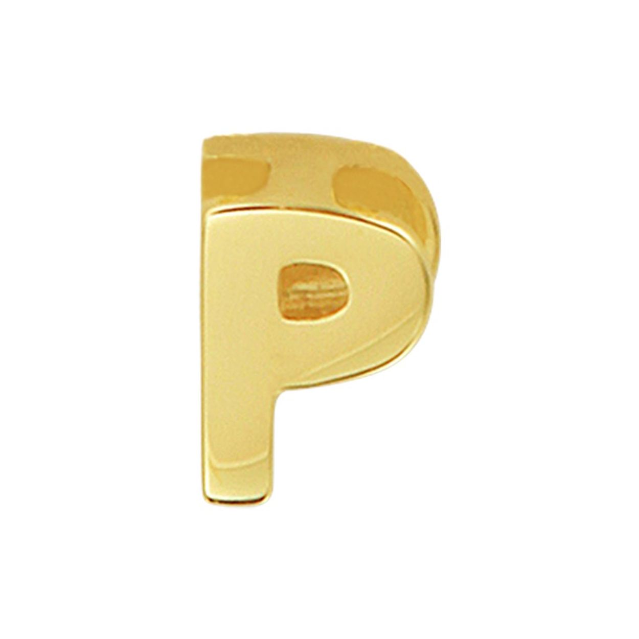 14k Geelgouden hanger uitgevoerd in de letter P. De hanger heeft een afmeting van 5.5x4.0mm.