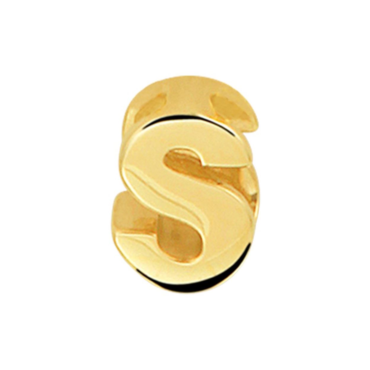 14k Geelgouden hanger uitgevoerd in de letter S. De hanger heeft een afmeting van 5.5x4.0mm.