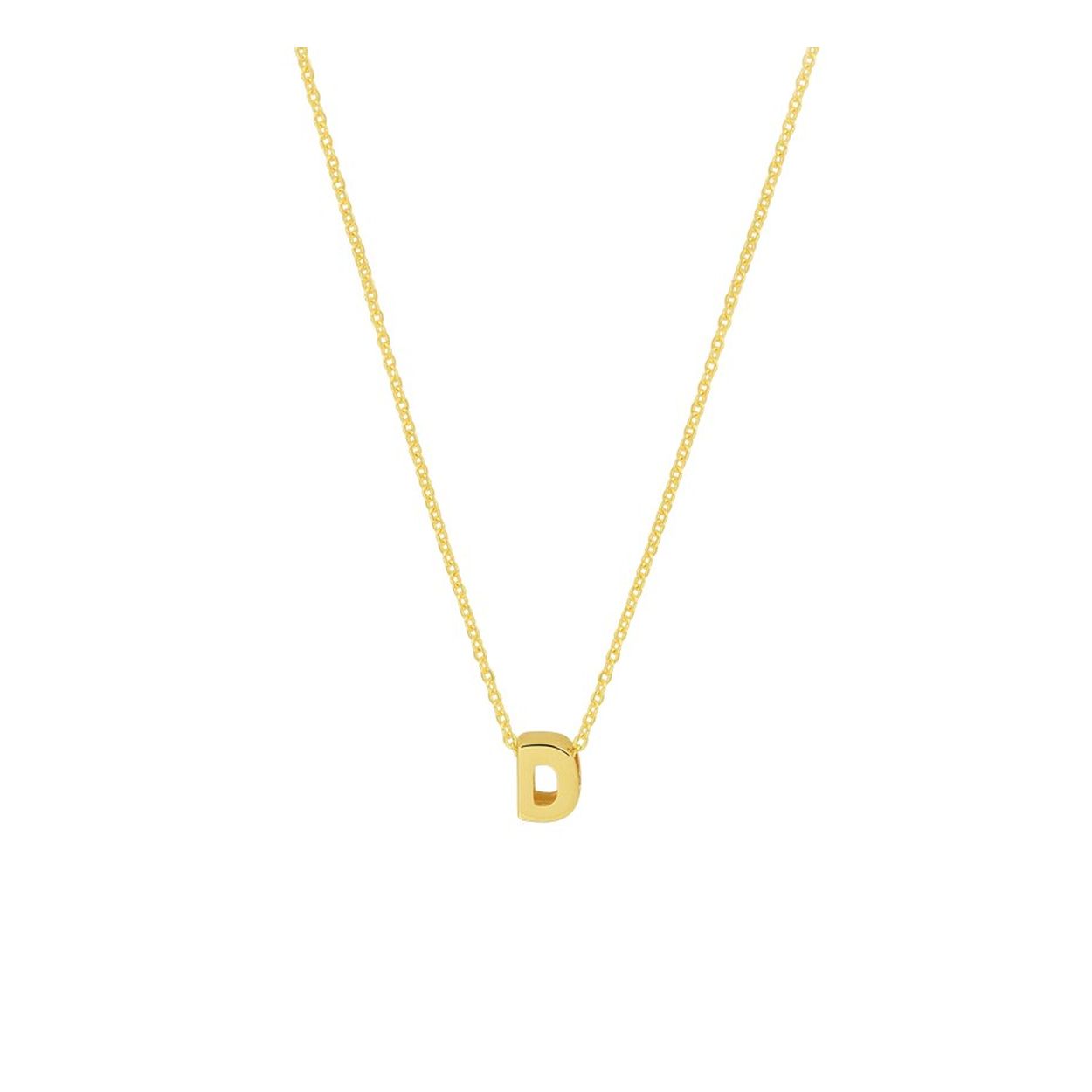 14k Geelgouden anker collier uitgevoerd met de letter D. Het collier heeft draaglengtes van 41, 43 en 45cm. De letter heeft een afmeting van 6x4.5mm.