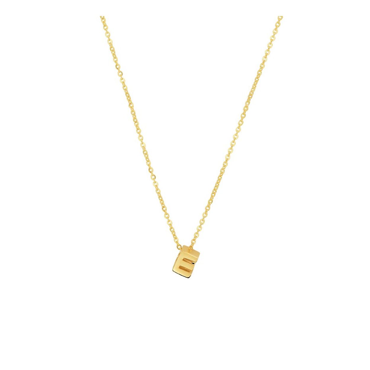 14k Geelgouden anker collier uitgevoerd met de letter E. Het collier heeft draaglengtes van 41, 43 en 45cm. De letter heeft een afmeting van 5.5x4mm.