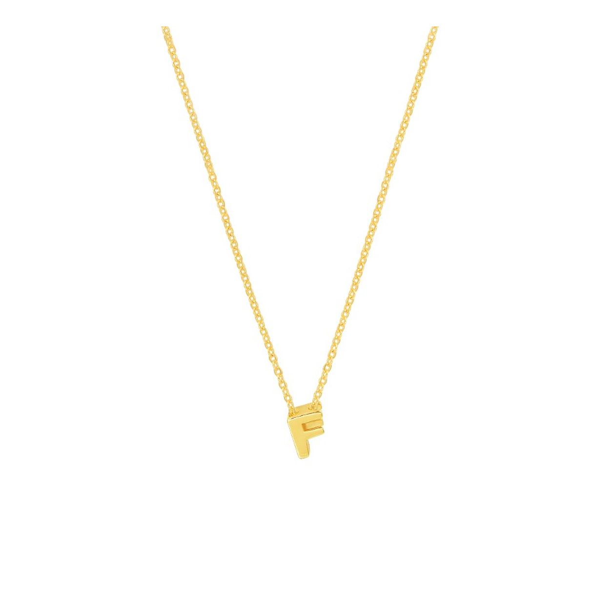 14k Geelgouden anker collier uitgevoerd met de letter F. Het collier heeft draaglengtes van 41, 43 en 45cm. De letter heeft een afmeting van 5.5x4.5mm.