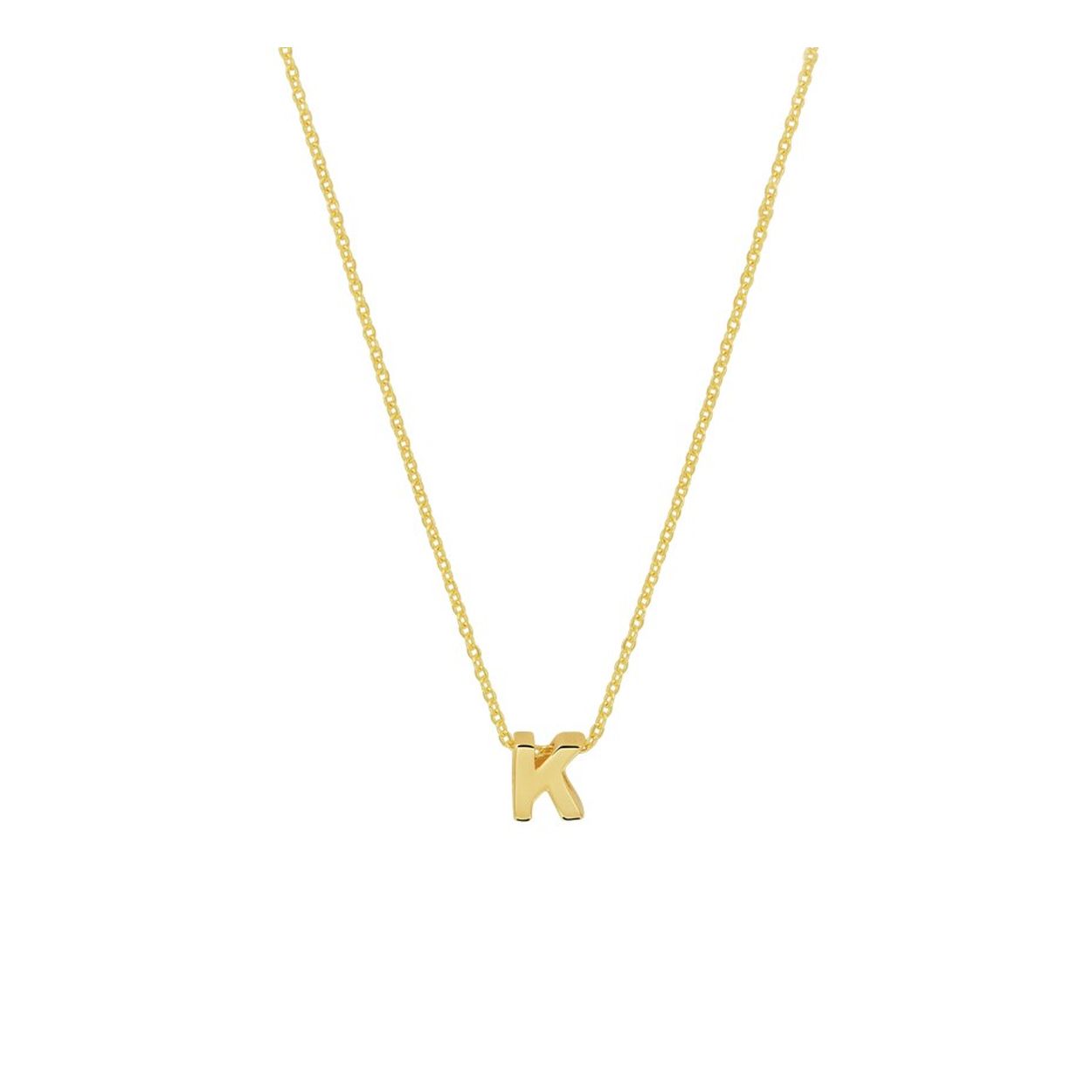 14k Geelgouden anker collier uitgevoerd met de letter K. Het collier heeft draaglengtes van 41, 43 en 45cm. De letter heeft een afmeting van 5.5x5mm.